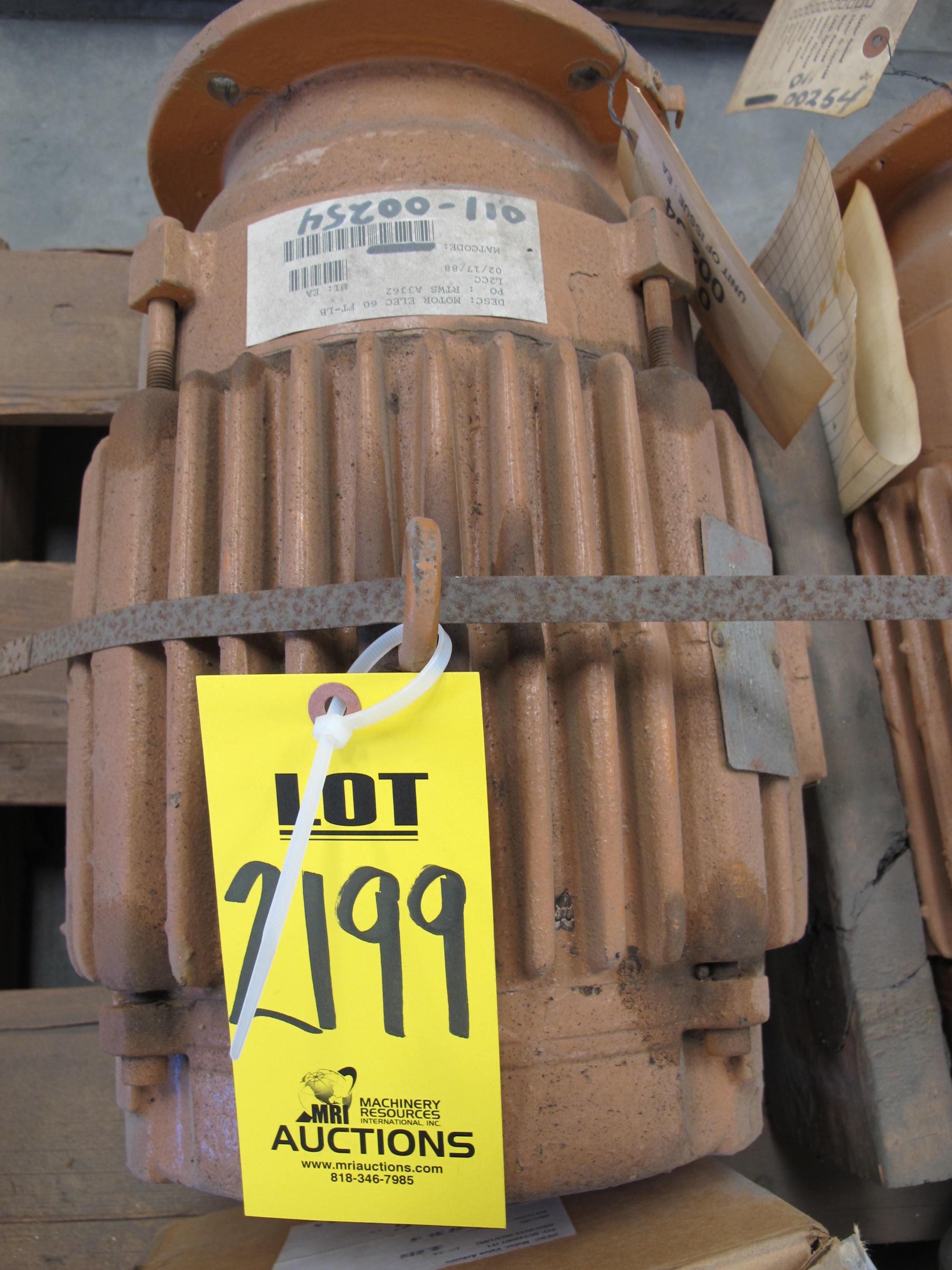 MOTOR, VALVE ACTUATOR TYPE, 7.5 HORSEPOWER, 230/460VAC 3 PHASE 60HZ ELEC RATING, 60 FT/LB START TORQUE, 1650 RPM, 184TR2 FRAME, 24 FT/LB RUN TORQUE, 20-10 AMPS, H INSULATION CLASS. SERVICE FACTOR 1.0, 15/16" DIA SHAFT WITH SLOT KEY, 119.4-59.7A NEMA LOCKED ROTOR CODE "N", C FACE MOUNT, PART # ON-3A2340-A (W-44) LOADING & HANDLING FEE $15-